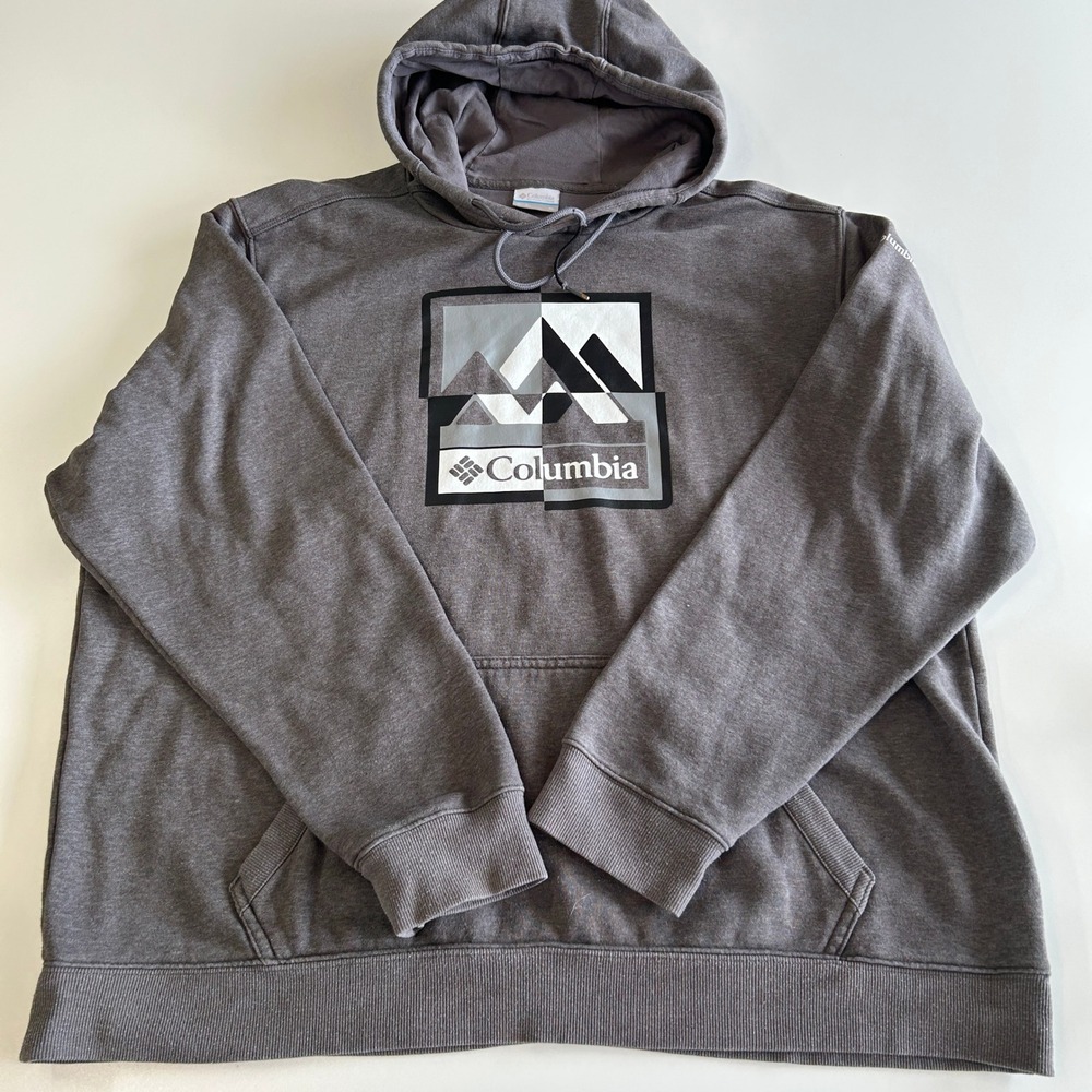 Columbia Mens XL Hoodie Gray Mountain Graphic Pullover Sweatshirt Pocket